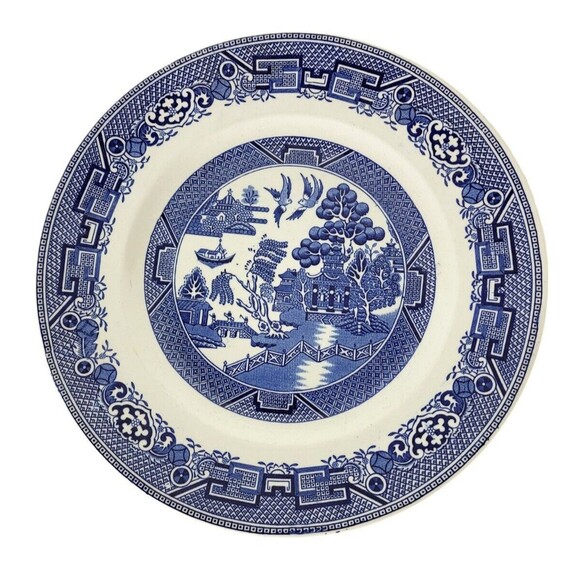 Antique Ridgway Willow North Staffordshire Blue White Plate Lawley England - Picture 6 of 8